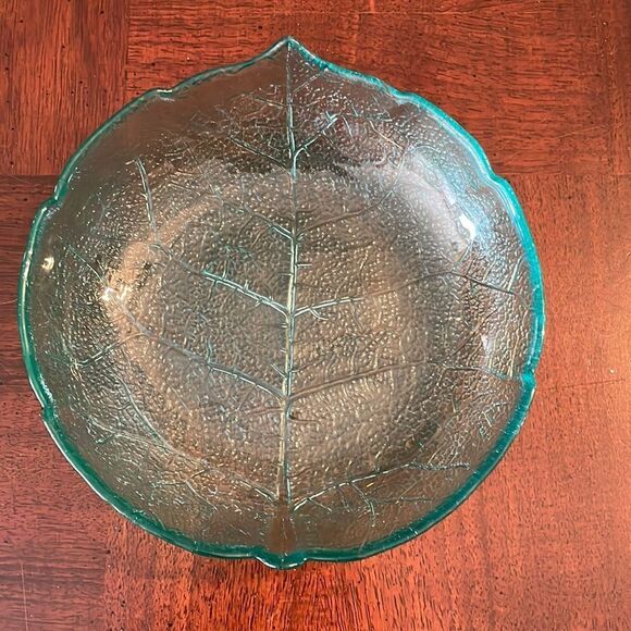 5.5" Arcoroc Teal Aspen Leaf Small Side Dessert Plate Dish Berry Bowls - Picture 2 of 9